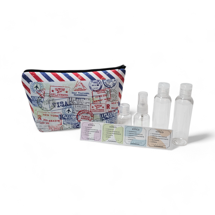 NECESER SIMIL NEOPREN + STICKERS + ATOMIZADOR + FRASCO CH + 2 FRASCOS GRANDES - CARTA